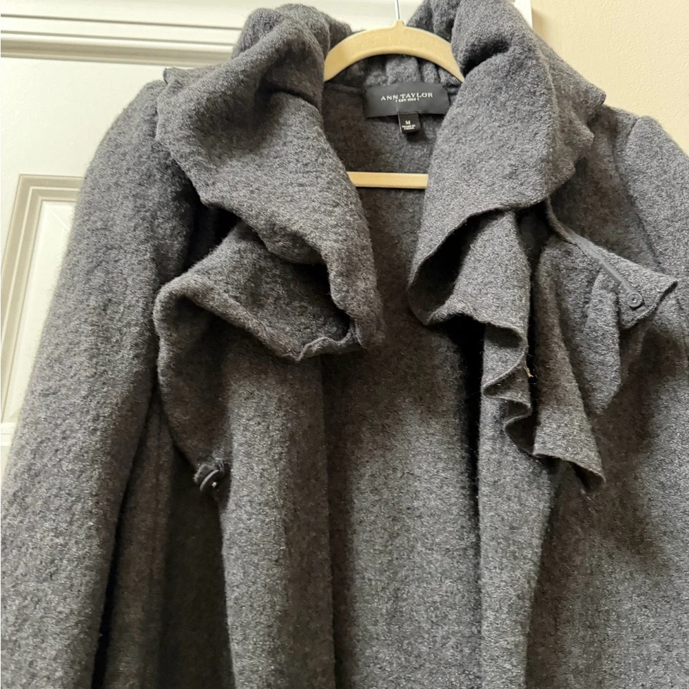Ann Taylor Charcoal Ruffle Trim Cape - Picture 3 of 5